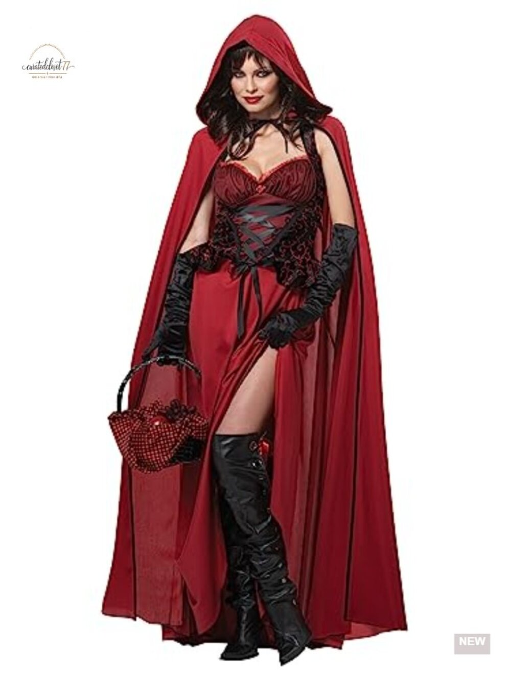 Dark Red Riding Hood Costume Dress Cloak Halloween Fantasy